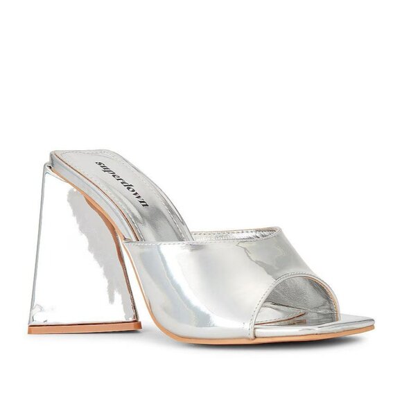 Superdown Indigo High Heels in Silver 8 with Box Womens Mules Slides - Picture 1 of 11